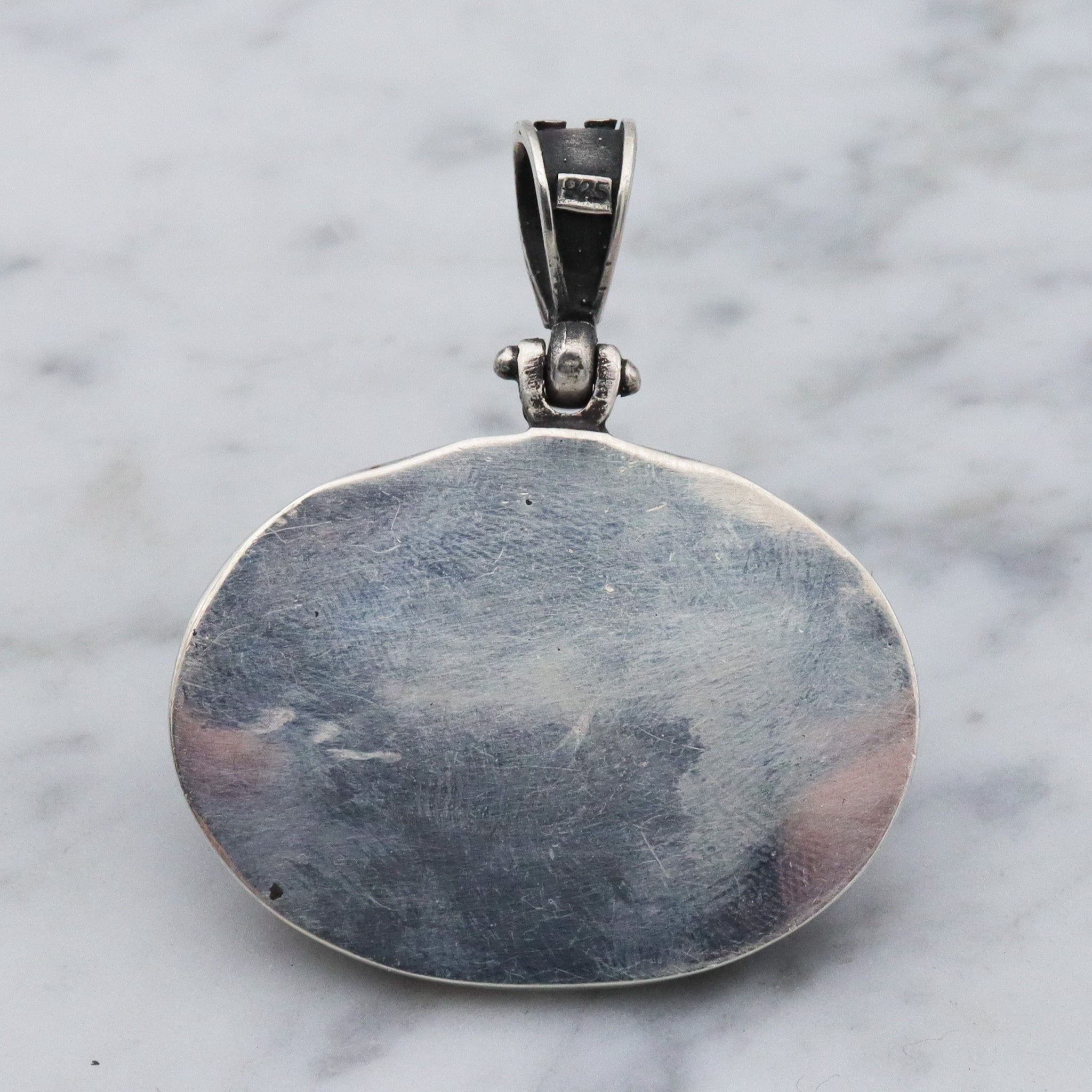 Vintage sterling silver turquoise and applied bead work pendant